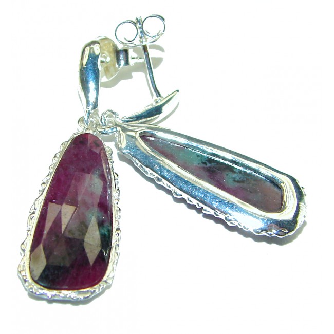 Amazing Ruby In Zoisite .925 Sterling Silver earrings