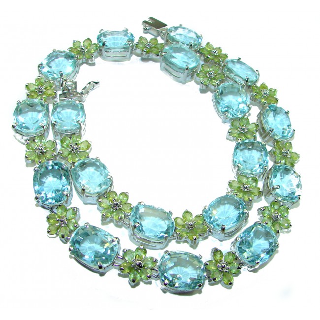 Seaside authentic African Aquamarine .925 Sterling Silver handcrafted LARGE Statement necklace