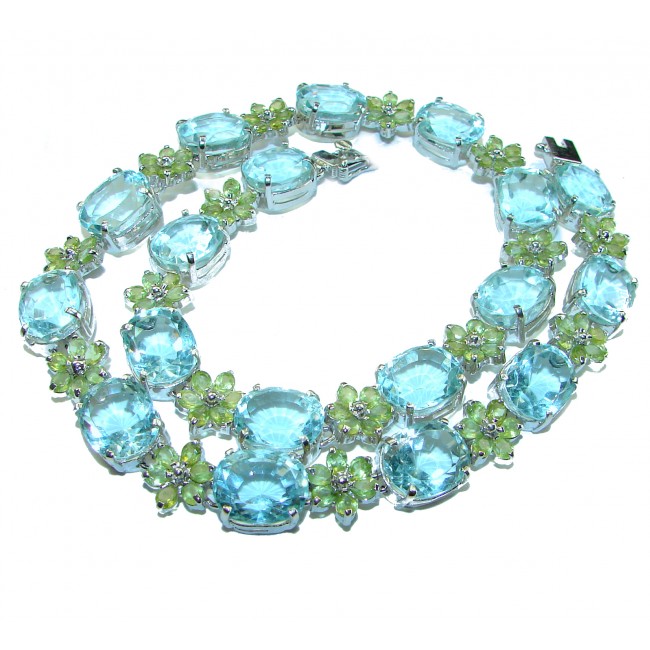 Seaside authentic African Aquamarine .925 Sterling Silver handcrafted LARGE Statement necklace