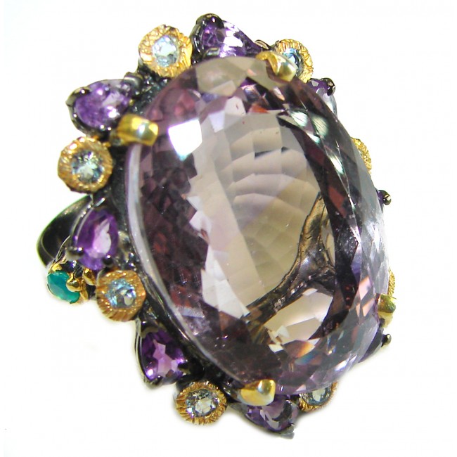 Spectacular 35.8 carat Amethyst 14K Gold over .925 Sterling Silver Handcrafted Large Ring size 8 3/4