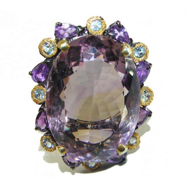 Spectacular 35.8 carat Amethyst 14K Gold over .925 Sterling Silver Handcrafted Large Ring size 8 3/4