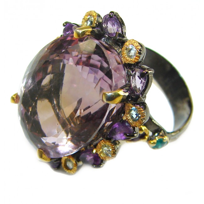 Spectacular 35.8 carat Amethyst 14K Gold over .925 Sterling Silver Handcrafted Large Ring size 8 3/4