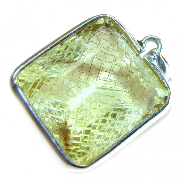 Vintage Style carved 55.2 carat Lemotrine .925 Sterling Silver handmade Pendant