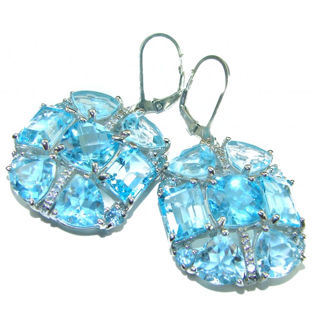 Ocean Drops authentic Swiss Blue Topaz .925 Sterling Silver handcrafted earrings