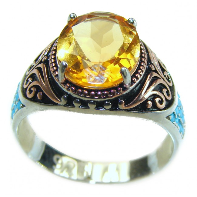 Genuine Citrine Turquoise .925 Sterling Silver handmade Cocktail Ring s. 9 1/4