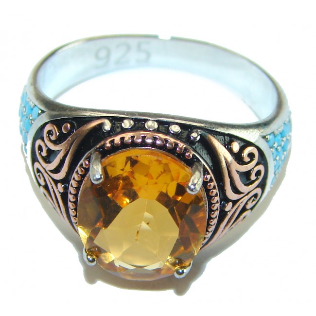 Genuine Citrine Turquoise .925 Sterling Silver handmade Cocktail Ring s. 9 1/4