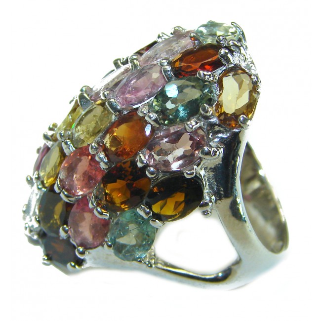 Precious Watermelon Tourmaline .925 Sterling Silver Handcrafted Ring size 8