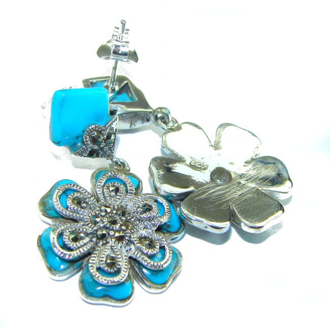 One of a kind Precious natural Turquoise .925 Sterling Silver handcrafted Earrings