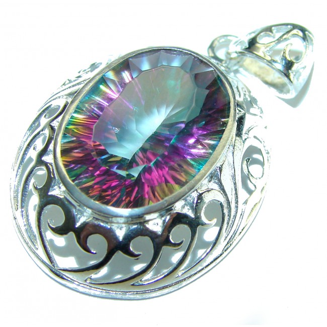 9.5 carat oval cut Mystic Topaz .925 Sterling Silver handcrafted Pendant