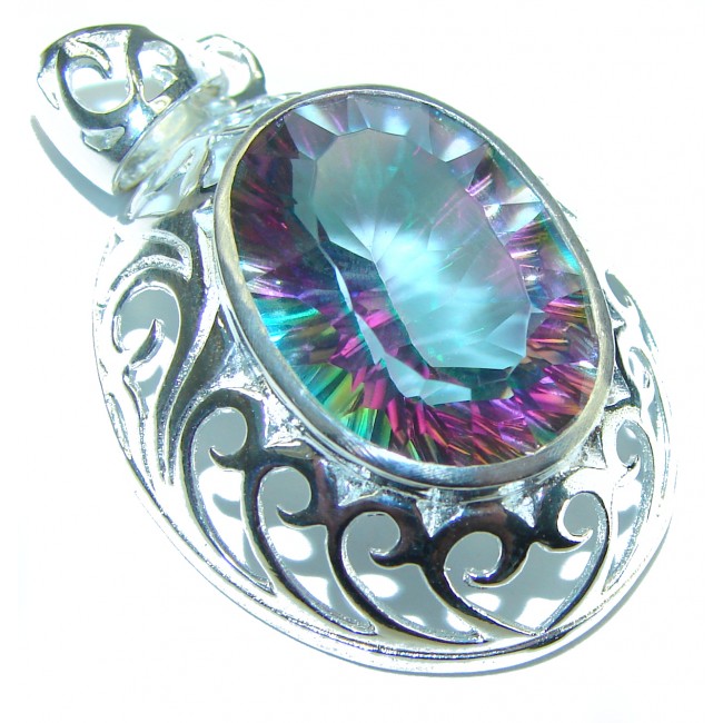 9.5 carat oval cut Mystic Topaz .925 Sterling Silver handcrafted Pendant