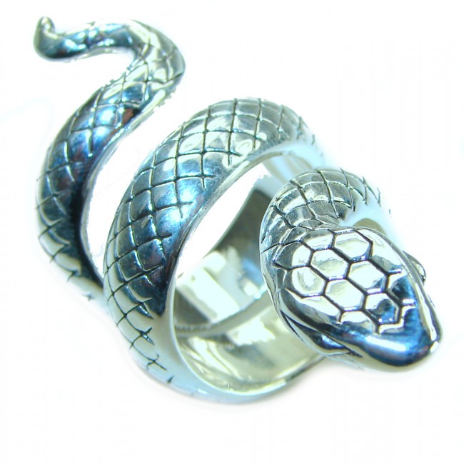 Large Boa Snake .925 Sterling Silver handcrafted Statement Ring size 8