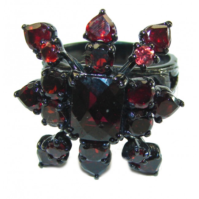 Mystery 22.2 carat Red Ruby black rhodium over .925 Sterling Silver handcrafted Ring size 6 1/4