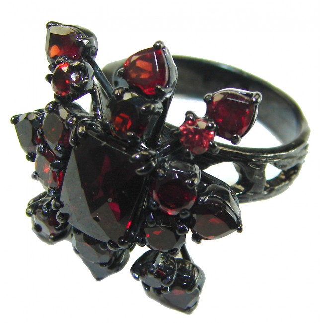 Mystery 22.2 carat Red Ruby black rhodium over .925 Sterling Silver handcrafted Ring size 6 1/4