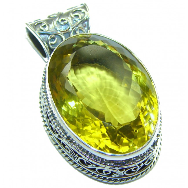 55.6 carat Oval cut flawless Lemon Quartz .925 Sterling Silver handcrafted pendant