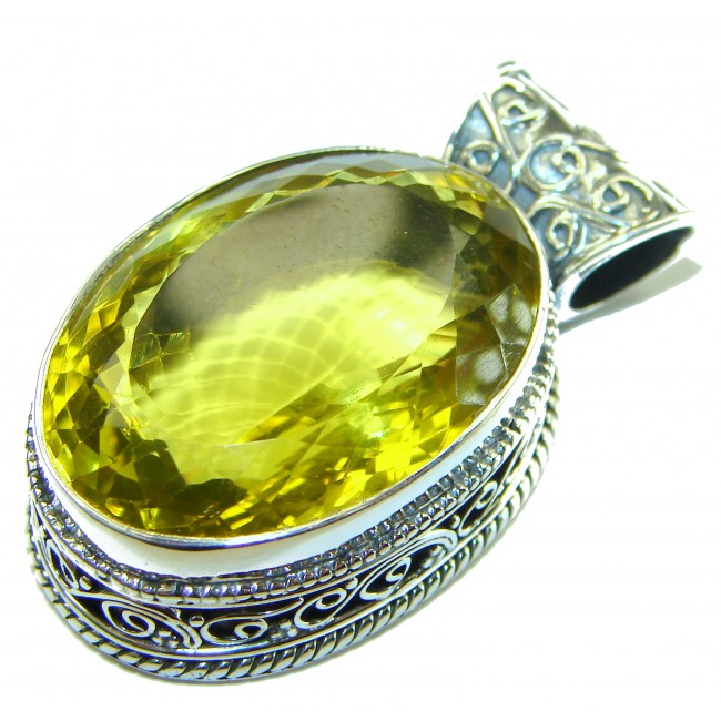 55.6 carat Oval cut flawless Lemon Quartz .925 Sterling Silver handcrafted pendant