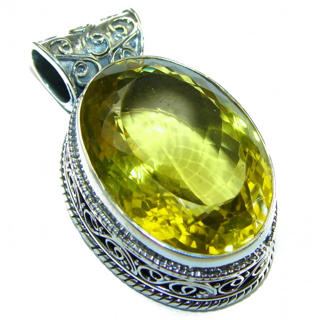 55.6 carat Oval cut flawless Lemon Quartz .925 Sterling Silver handcrafted pendant