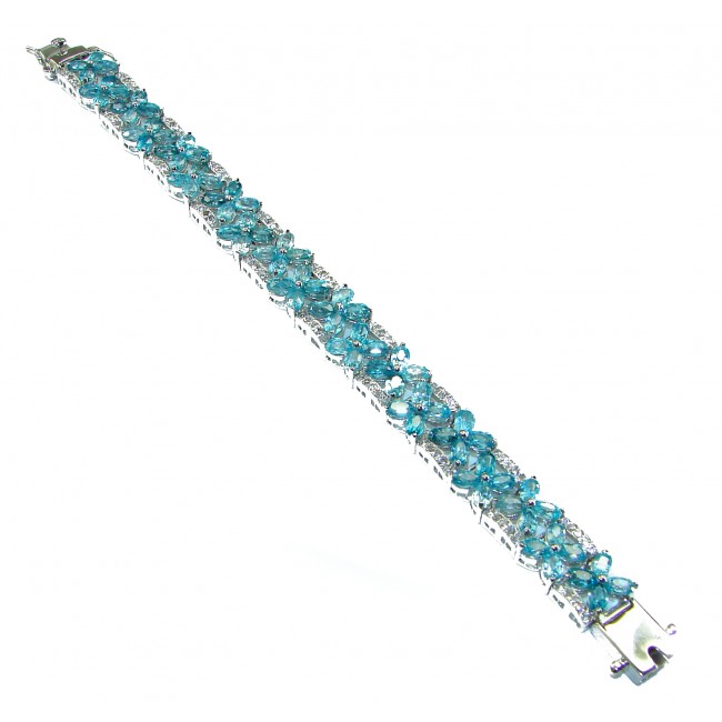 Ocean Inspired genuine Swiss Blue Topaz .925 Sterling Silver handcrafted Statement Bracelet