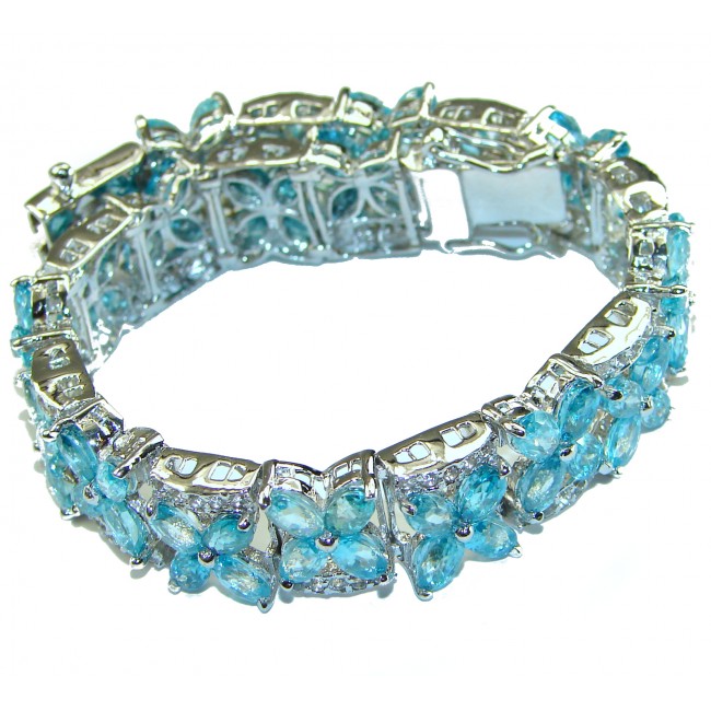 Ocean Inspired genuine Swiss Blue Topaz .925 Sterling Silver handcrafted Statement Bracelet