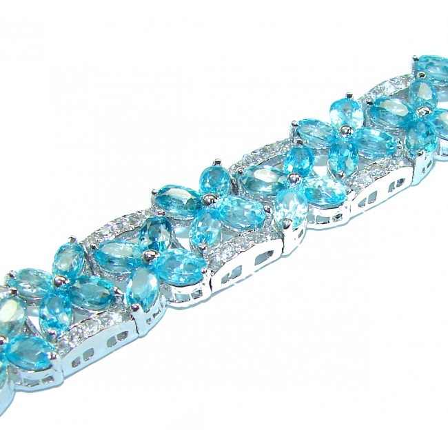 Ocean Inspired genuine Swiss Blue Topaz .925 Sterling Silver handcrafted Statement Bracelet