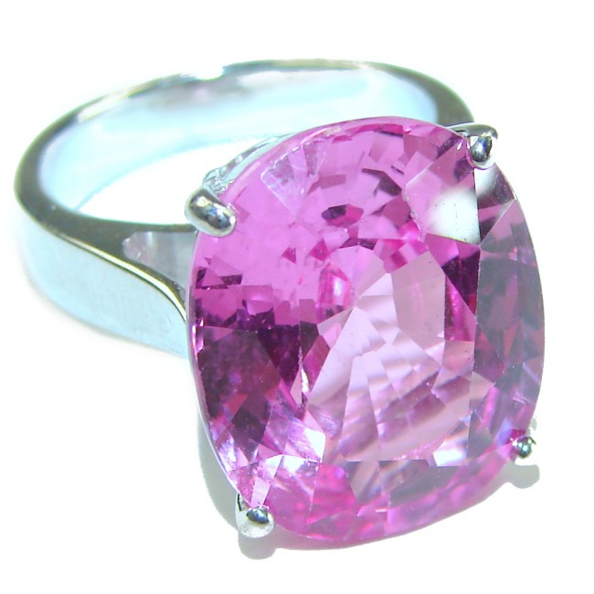 Blooming Orchid 17.5 carat OVAL cut Pink Topaz .925 Silver handcrafted Cocktail Ring s. 5 3/4