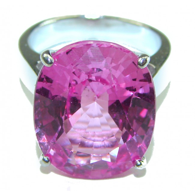 Blooming Orchid 17.5 carat OVAL cut Pink Topaz .925 Silver handcrafted Cocktail Ring s. 5 3/4