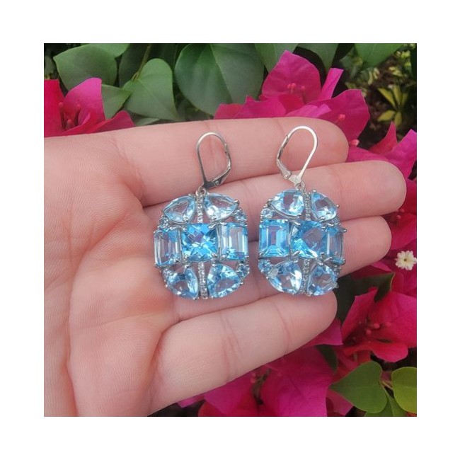 Ocean Drops authentic Swiss Blue Topaz .925 Sterling Silver handcrafted earrings