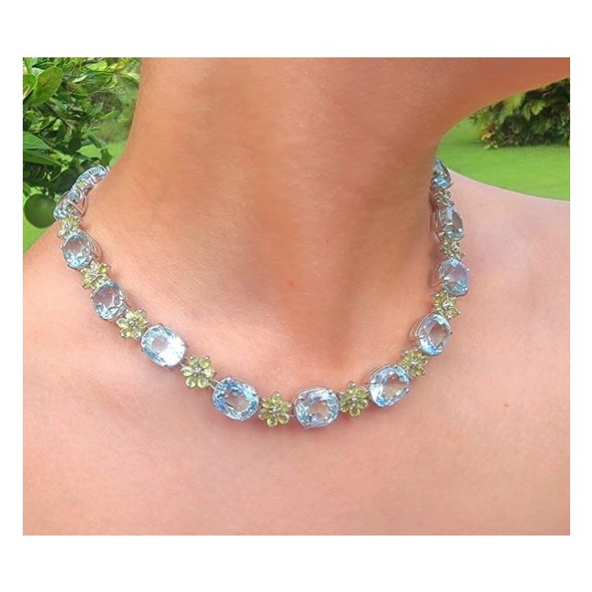 Seaside authentic African Aquamarine .925 Sterling Silver handcrafted LARGE Statement necklace