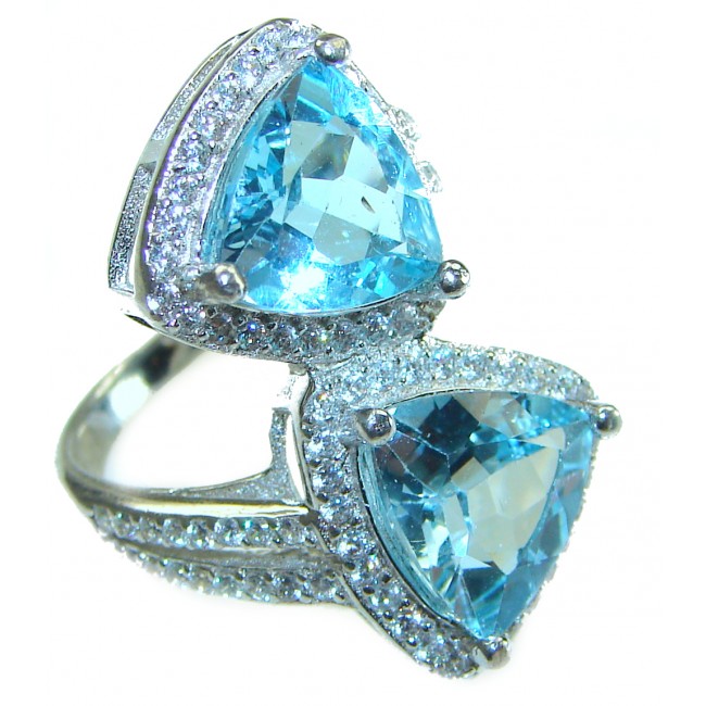 Seaside 10.8 carat trillion cut Swiss Blue Topaz .925 Sterling Silver handmade Ring size 6 1/4