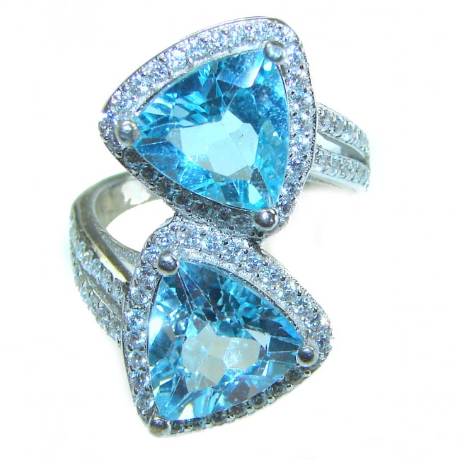 Seaside 10.8 carat trillion cut Swiss Blue Topaz .925 Sterling Silver handmade Ring size 6 1/4