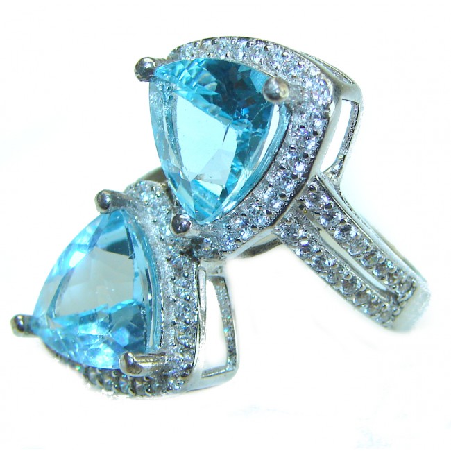 Seaside 10.8 carat trillion cut Swiss Blue Topaz .925 Sterling Silver handmade Ring size 6 1/4