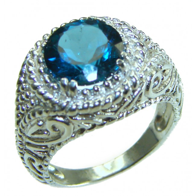 Magic Perfection 7.5 carat London Blue Topaz .925 Sterling Silver Halo Ring size 8 3/4