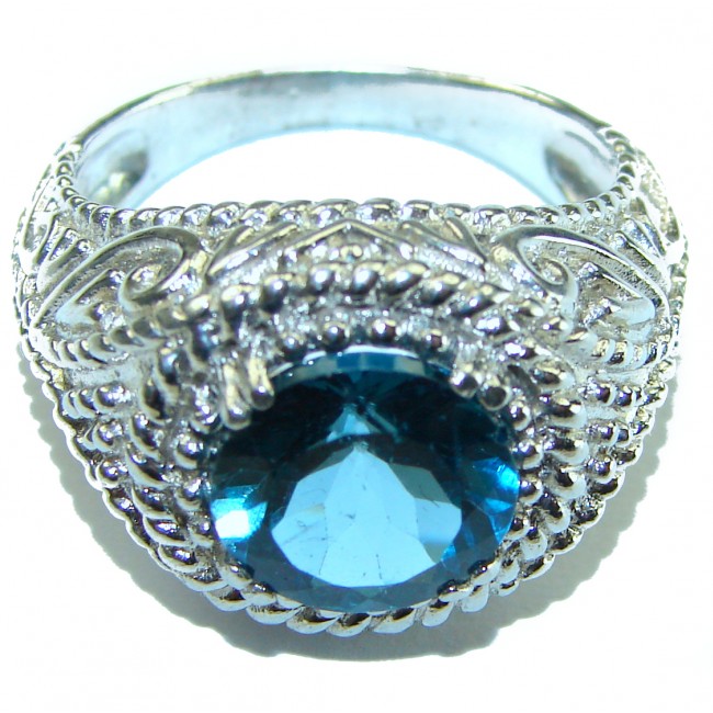 Magic Perfection 7.5 carat London Blue Topaz .925 Sterling Silver Halo Ring size 8 3/4