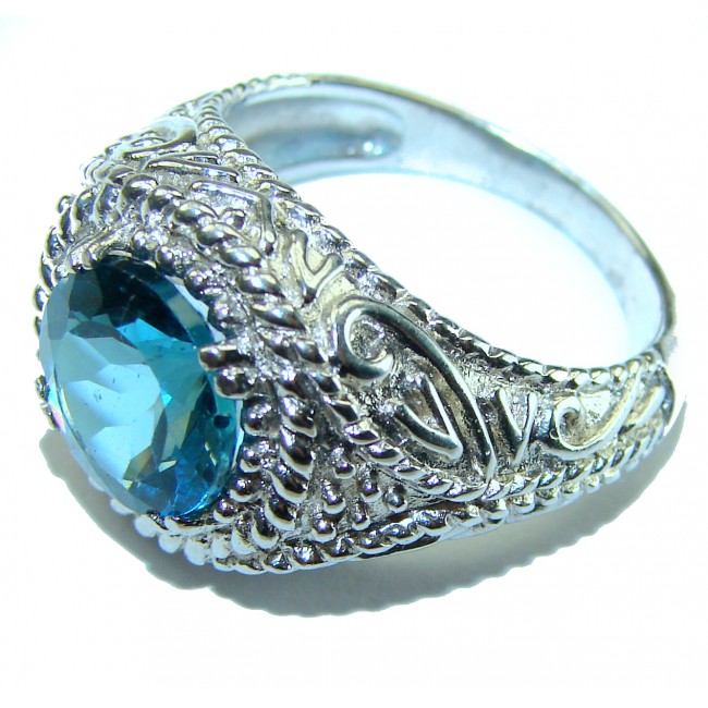 Magic Perfection 7.5 carat London Blue Topaz .925 Sterling Silver Halo Ring size 8 3/4