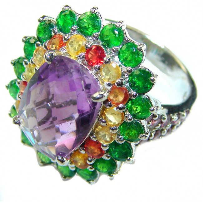 Spectacular 10.8 carat Amethyst .925 Sterling Silver Handcrafted Large Ring size 7 1/4