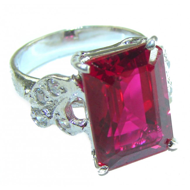 Red Brilliance 6.5 carat Ruby .925 Silver handcrafted Large Cocktail Ring s. 5 3/4