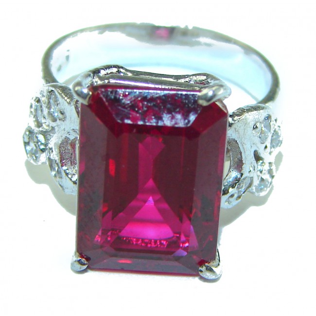 Red Brilliance 6.5 carat Ruby .925 Silver handcrafted Large Cocktail Ring s. 5 3/4