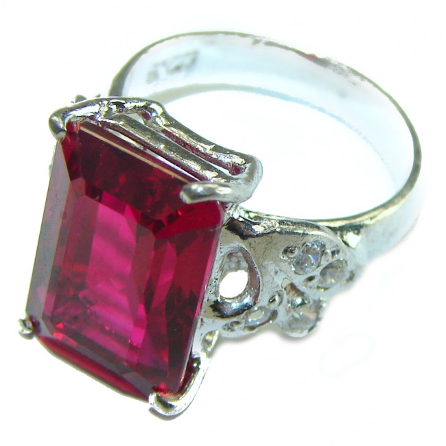 Red Brilliance 6.5 carat Ruby .925 Silver handcrafted Large Cocktail Ring s. 5 3/4