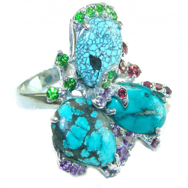 Arizona Beauty Solid Blue Turquoise .925 Sterling Silver handcrafted Large Ring size 8 3/4