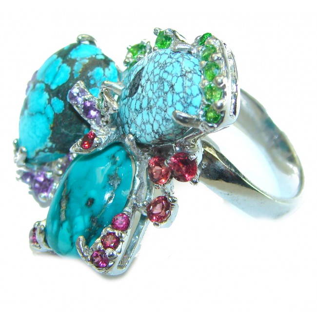 Arizona Beauty Solid Blue Turquoise .925 Sterling Silver handcrafted Large Ring size 8 3/4