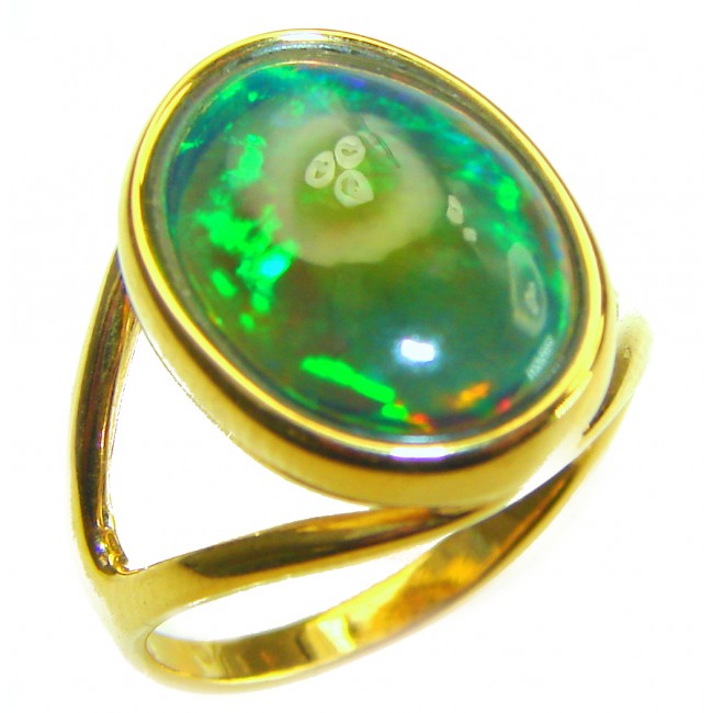 A Milky Way Genuine 14.9 carat Black Opal 18K Gold over .925 Sterling Silver handmade Ring size 7