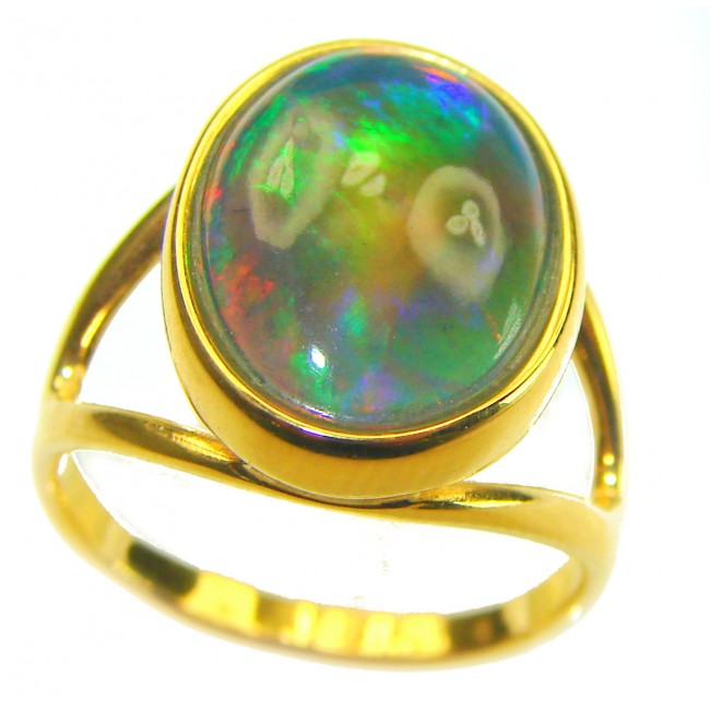 A Milky Way Genuine 14.9 carat Black Opal 18K Gold over .925 Sterling Silver handmade Ring size 7