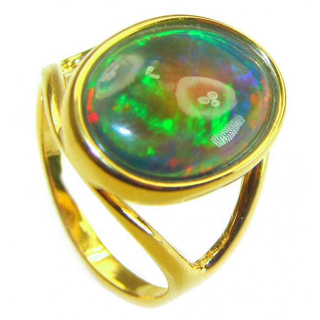 A Milky Way Genuine 14.9 carat Black Opal 18K Gold over .925 Sterling Silver handmade Ring size 7