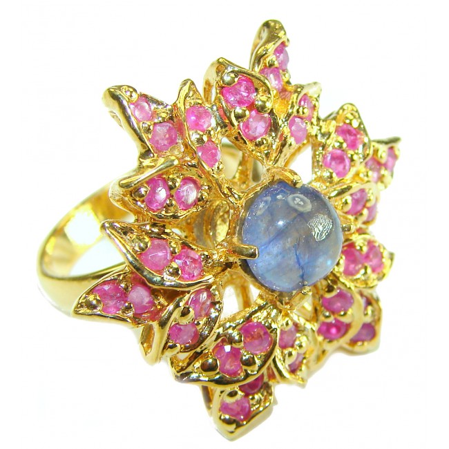 Blue African Tanzanite Ruby 14K Gold over .925 Sterling Silver handmade Ring size 7 1/4