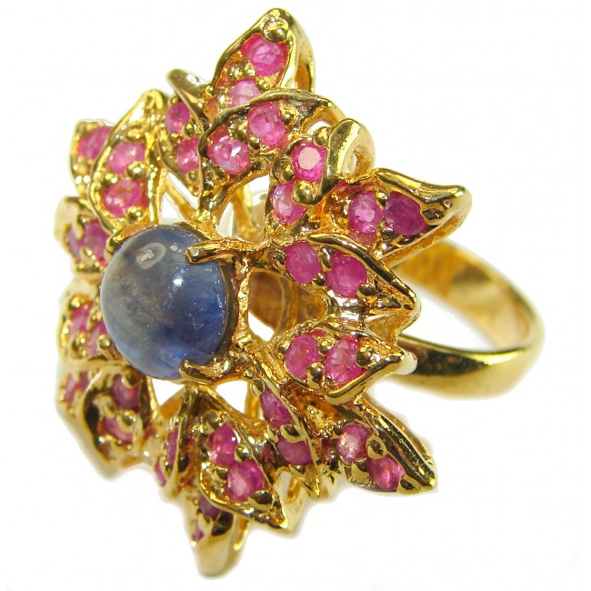 Blue African Tanzanite Ruby 14K Gold over .925 Sterling Silver handmade Ring size 7 1/4