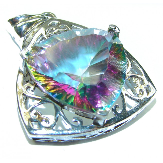 18.2 carat Trillion cut Mystic Aurora Topaz .925 Sterling Silver handcrafted Pendant