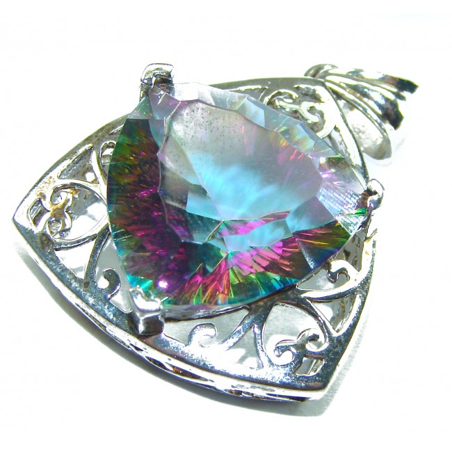 18.2 carat Trillion cut Mystic Aurora Topaz .925 Sterling Silver handcrafted Pendant