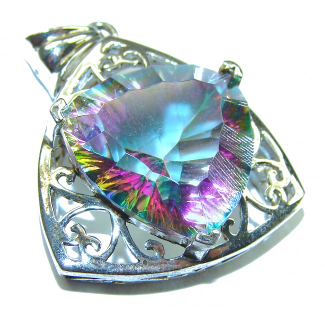 18.2 carat Trillion cut Mystic Aurora Topaz .925 Sterling Silver handcrafted Pendant