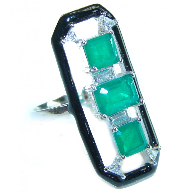 Art Decor quality unique Emerald .925 Sterling Silver handcrafted Ring size 8