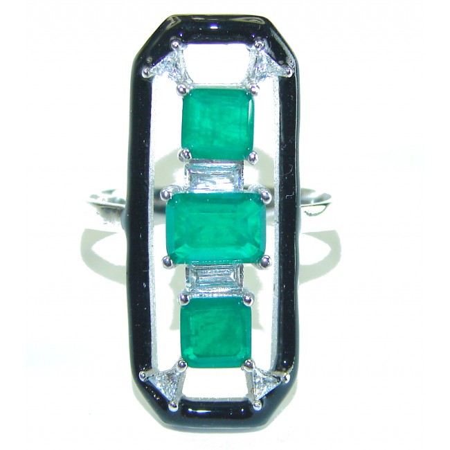 Art Decor quality unique Emerald .925 Sterling Silver handcrafted Ring size 8