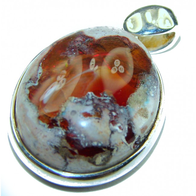 Bonfire Night Natural Mexican Fire Opal .925 Sterling Silver handmade Pendant